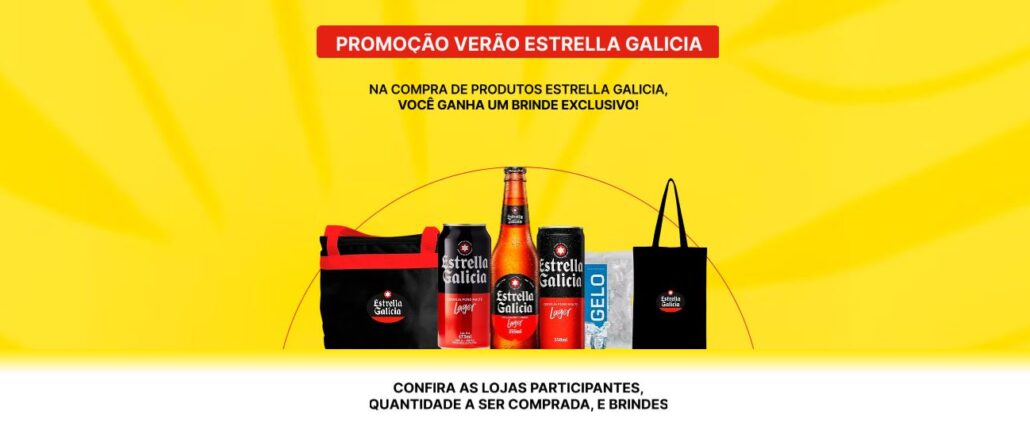 Promoção Verão Estrella Galicia 2025 Promoção Verão Estrella Galicia 2025: Compre nos supermercados participantes, e retire seu brinde.