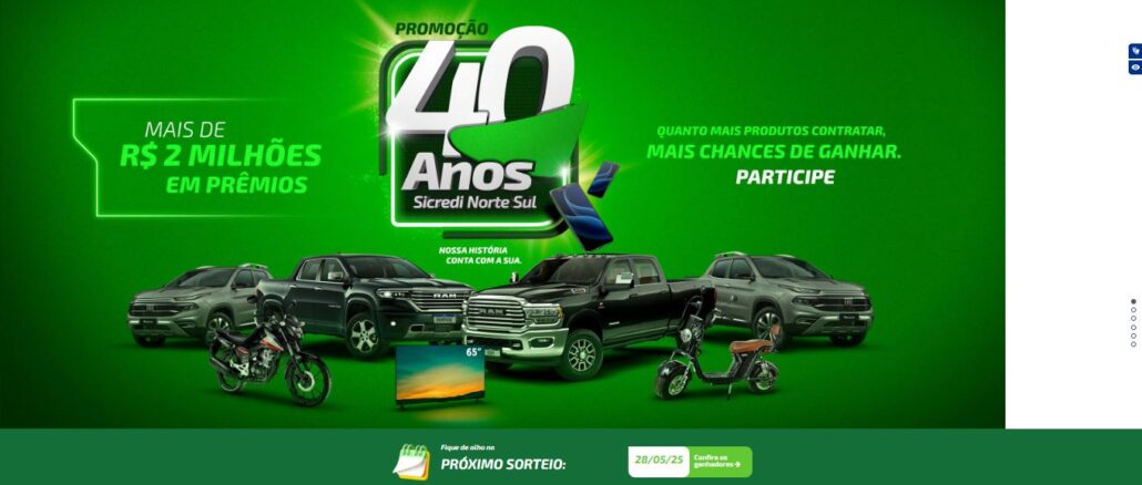 Aniversário Sicredi Norte Sul 40 anos Aniversário Sicredi Norte Sul 40 anos: Concorra RAM, Toro e motos 0km