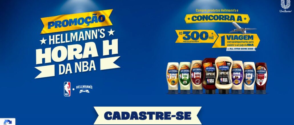 Promoção Hellmanns Hora H da NBA Promoção Hellmanns Hora H da NBA: Concorra 300 mil na carteira digital, e viagem pra assistir a um jogo da NBA.