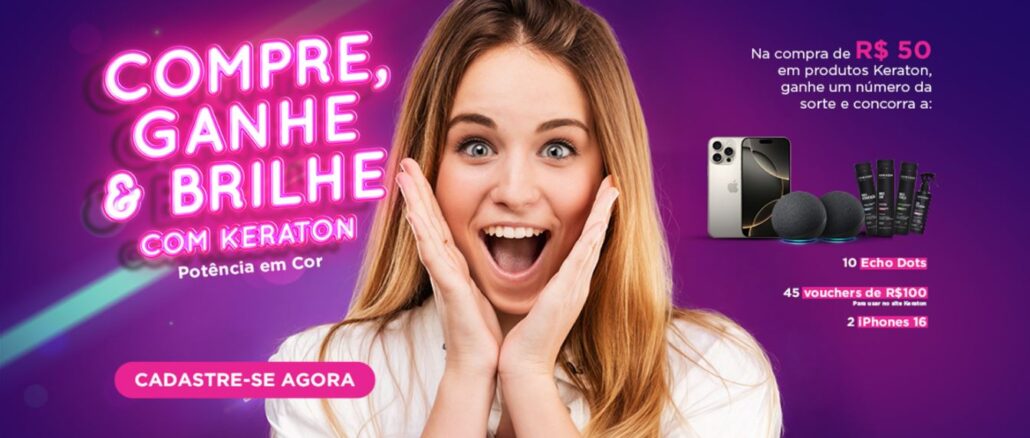 Promoção Keraton Premiado 2025 Promoção Keraton Premiado 2025: Concorra iPhones, Alexas e vouchers.