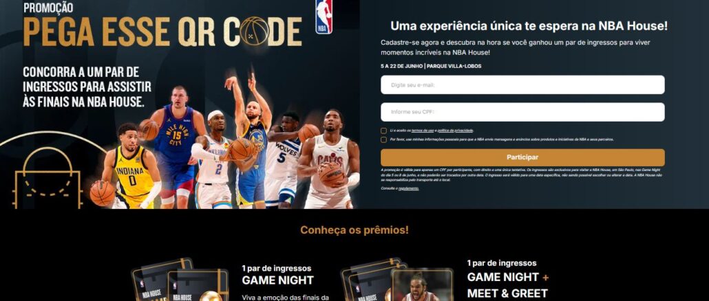 Promoção NBA House 2025 - Pega Esse QRCode: Concorra ingressos Game Night, e meet greeting com Joakim Noah