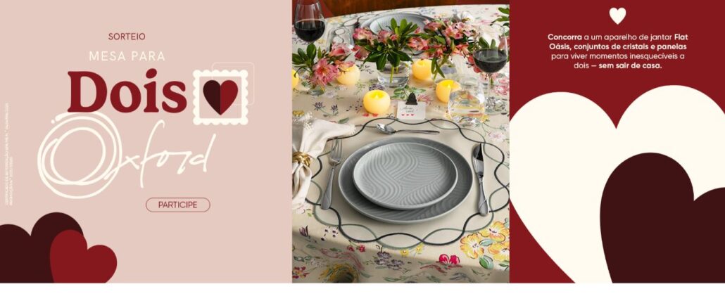 Sorteio Mesa pra Dois Oxford Porcelanas Sorteio Mesa pra Dois Oxford Porcelanas: Concorra mesa posta completa