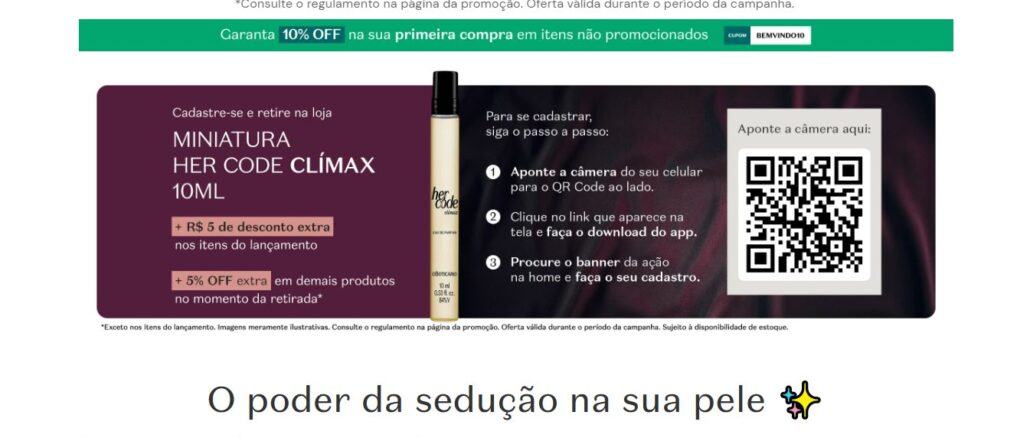 Amostra Grátis Miniatura Her Code Climax Boticário: Peça e retire na loja