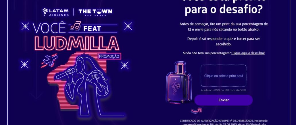 Promoção Você Feat Ludmilla LATAM The Town Promoção Você Feat Ludmilla LATAM The Town: Concorra ingressos para o festival, e feat com a cantora
