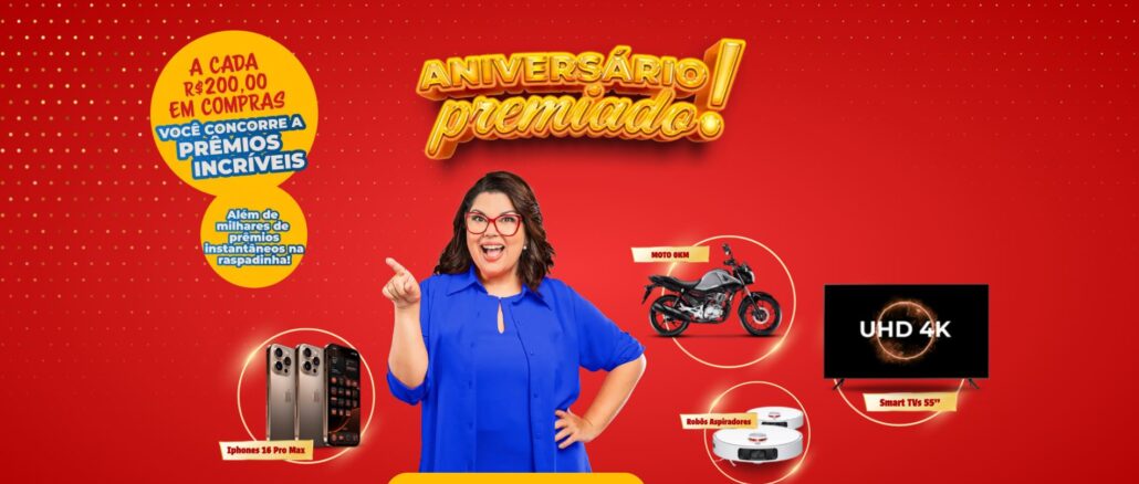 Aniversário Premiado Mercadão dos Óculos Aniversário Premiado Mercadão dos Óculos: Concorra motos, iPhones, TVs e robô aspirador.