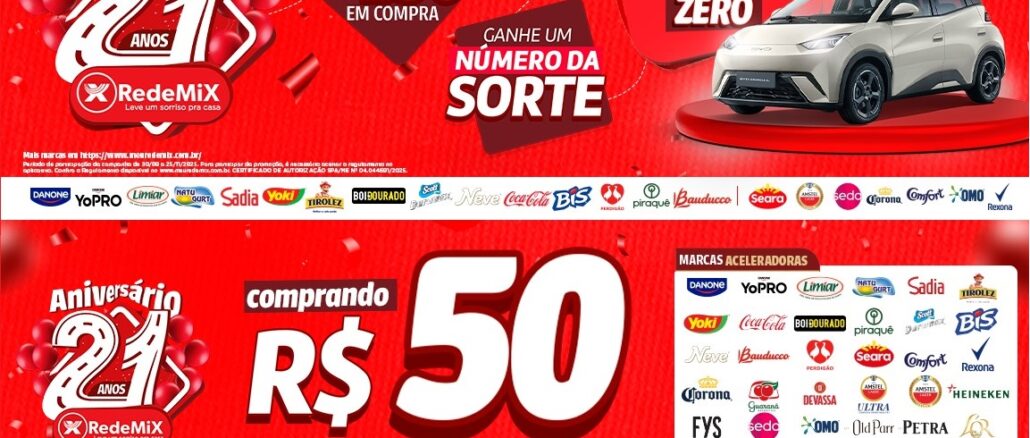 Aniversário RedeMix 21 anos: Concorra carro elétrico