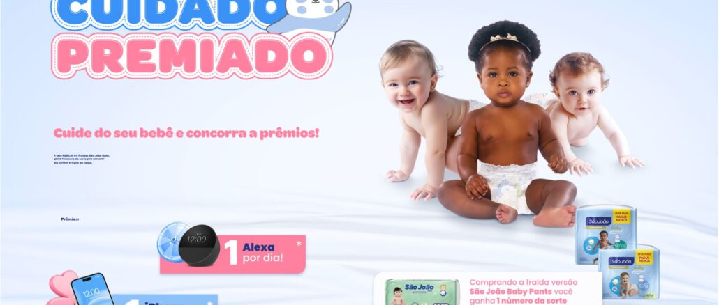 Promoção Cuidado Premiado São João Fraldas Promoção Cuidado Premiado São João Fraldas: Concorra Alexa todo dia, e iPhone todo mês.