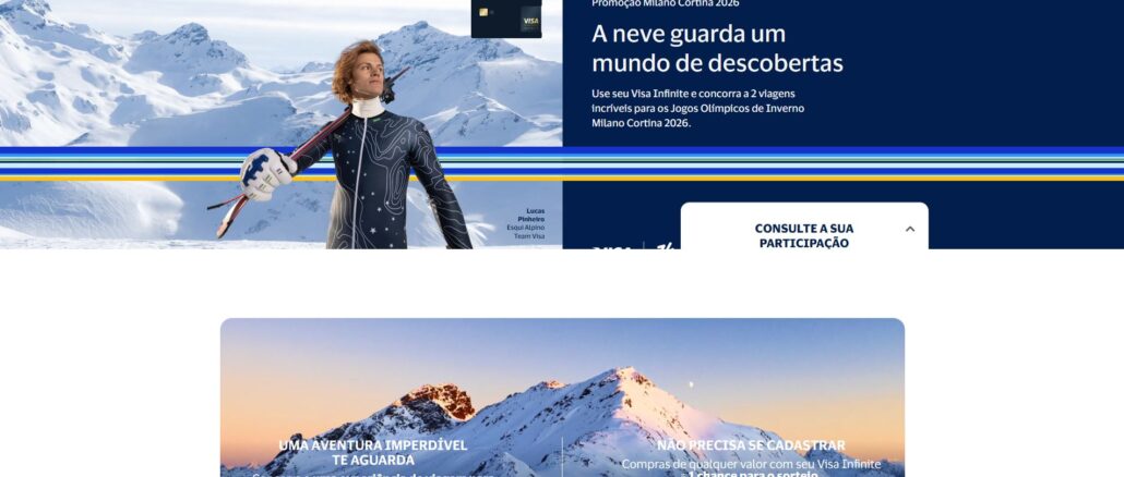 Promoção VISA Milano Cortina 2026 Lucas Pinheiro: Concorra viagem pra Itália nos Jogos Olímpicos de Inverno