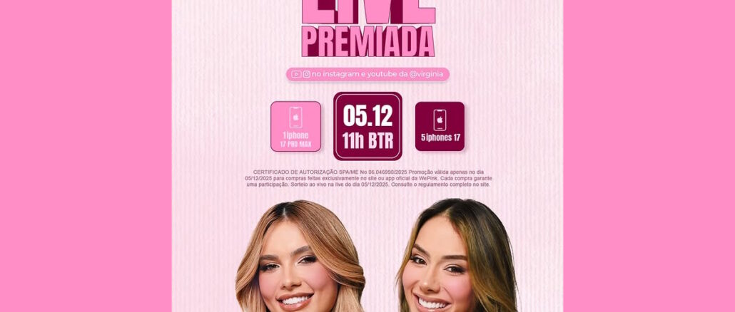 Live Premiada WePink Virginia Fonseca - 05 de Dezembro: Mais de 40 mil reais na premiação total geral