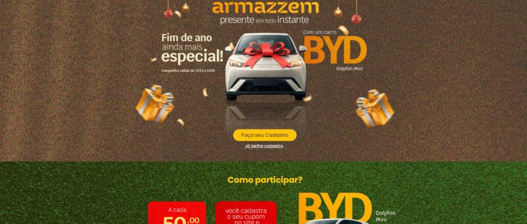 Promoção Armazzem Presente em Todo Instante: Concorra um carro elétrico de entrada da BYD