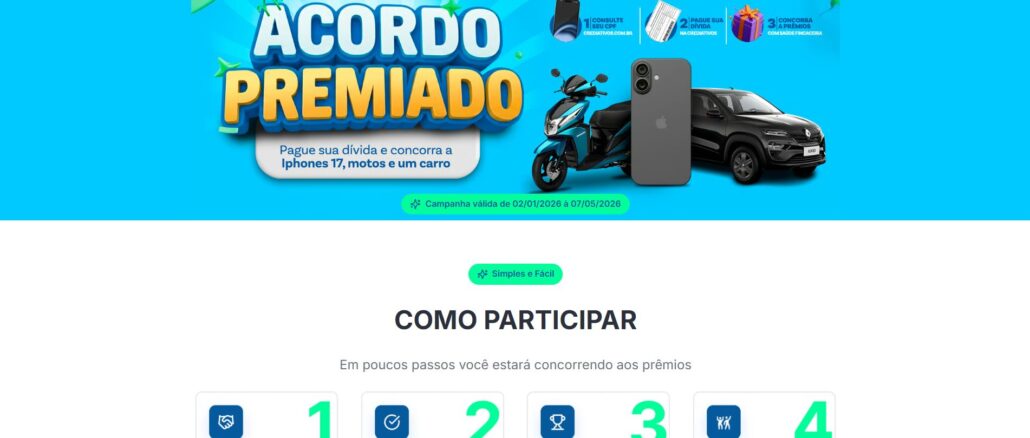 Acordo Premiado CrediAtivos: Concorra quase 200 mil reais na premiação total