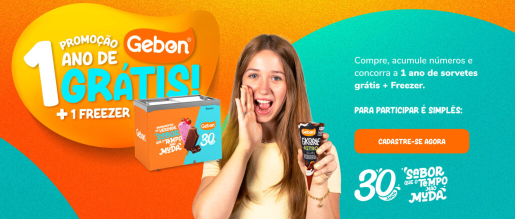 Promoção Gebon 1 ano sorvete grátis: 10 mil reais em prêmios