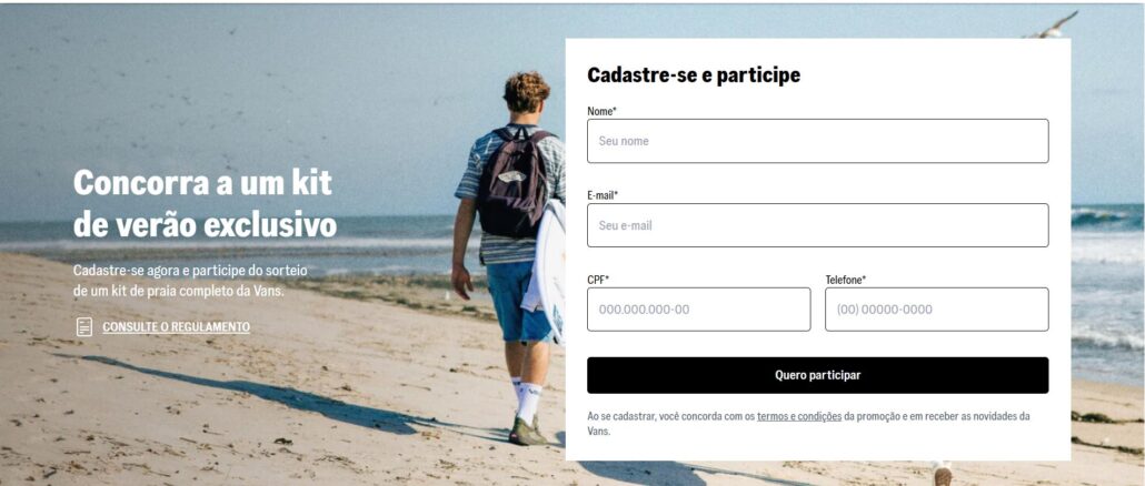 Sorteio de Verão Vans: Concorra kit com guarda-sol, cadeira, porta-copos, ecobag e garrafa.