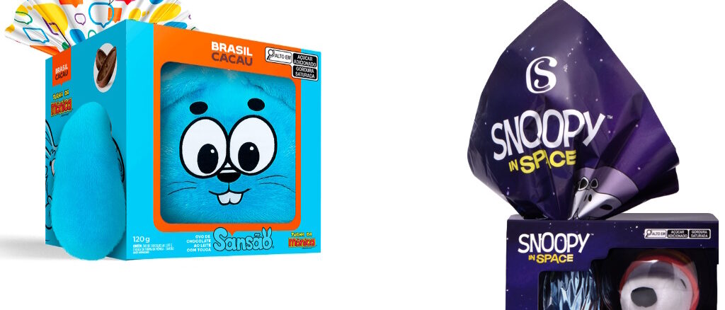 Ovos de Páscoa Sansão Turma da Mônica Brasil Cacau e Snoopy Space Astronauta da Cacau Show: Compre seu ovo e ganhe o brinquedo de pelúcia de presente