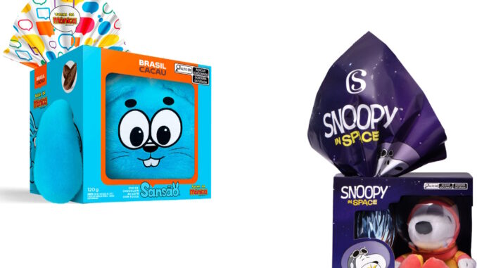 Ovos de Páscoa Sansão Turma da Mônica Brasil Cacau e Snoopy Space Astronauta da Cacau Show: Compre seu ovo e ganhe o brinquedo de pelúcia de presente