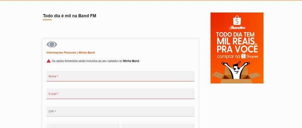 Promoção BandFM Shopee Mil Todo Dia: 40 mil na premiação