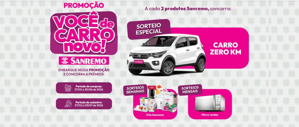 Promoção Sanremo 2026 - Você de carro novo: 130 mil reais na premiação total