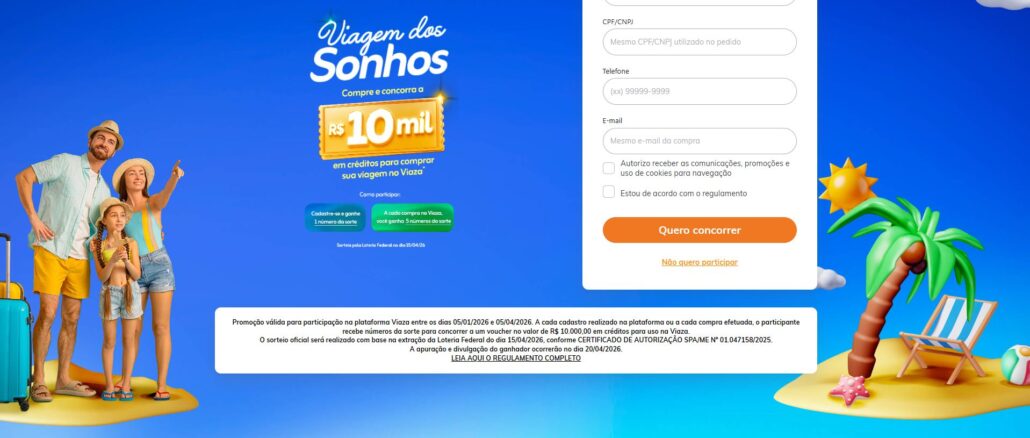 Viagem dos Sonhos Viaza: Concorra 10 mil reais em vale-viagem