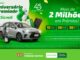 Banner publicitário da campanha Aniversário Premiado Sicredi em comemoração aos 45 anos da cooperativa. A imagem apresenta prêmios como um carro prata, uma scooter elétrica, um celular e cartões de presente sobre um fundo verde vibrante com detalhes em amarelo.