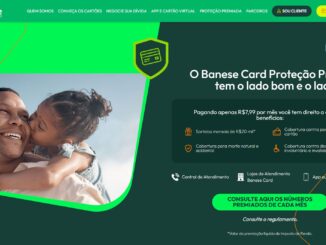Banner publicitário do Banese Card Proteção Premiada apresentando um homem sorridente recebendo um beijo de uma criança. O anúncio detalha benefícios como sorteios de R$20 mil e coberturas de seguro por R$7,99 mensais.
