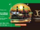 Banner publicitário da campanha de 30 anos da Agropodas em parceria com a Timac AGRO, exibindo prêmios como tratores, pulverizadores, motos e quadriciclos em uma redoma dourada sobre fundos verde e marrom.