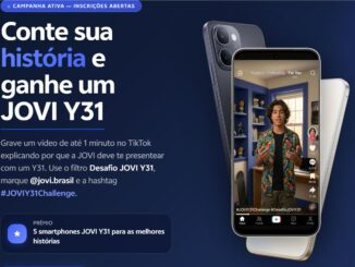 Anúncio da campanha promocional da JOVI Brasil. A imagem apresenta as regras para participar de um desafio no TikTok e concorrer a smartphones JOVI Y31.