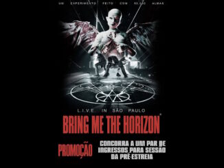 Pôster promocional da banda Bring Me The Horizon apresentando uma figura angelical sombria acima dos integrantes no palco e o título em letras vermelhas.