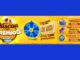 Banner promocional da Páscoa de Prêmios Roldão Mais com fundo amarelo, uma roleta azul no centro e informações sobre sorteios de vales-compra.