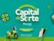 Banner promocional da campanha Capital da Sorte do Sicoob Copersul com imagens de uma scooter verde e smartphones sobre fundo com trevos.