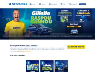 Página promocional da campanha Gillette Raspou, Ganhou! exibindo o jogador Cafu, produtos Gillette, um carro SUV azul e o anúncio de R$1,5 MILHÃO em prêmios.