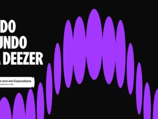 Imagem promocional da Deezer com fundo preto e ondas sonoras roxas. O texto em branco diz Todo Mundo na Deezer e um pequeno player indica o show Ao vivo em Copacabana.