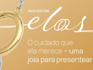 Imagem publicitária da Face Doctor com fundo dourado, apresentando elos de uma joia em prata e ouro e o texto: O cuidado que ela merece mais uma joia para presentear.