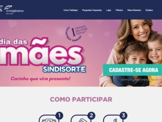 Banner promocional do Sindisorte para o Dia das Mães, exibindo uma mãe abraçada aos dois filhos, logos institucionais e instruções para cadastro de notas fiscais.