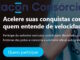 Anúncio da Racon Consórcios destacando uma websérie exclusiva com Rubens Barrichello e o sorteio de um boné oficial autografado.