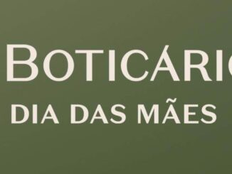 Fundo verde musgo com as palavras OBOTICÁRIO e DIA DAS MÃES centralizadas horizontalmente em letras maiúsculas de cor creme.