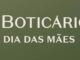 Fundo verde musgo com as palavras OBOTICÁRIO e DIA DAS MÃES centralizadas horizontalmente em letras maiúsculas de cor creme.