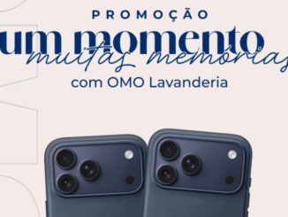 Banner promocional da campanha Um momento muitas memórias com OMO Lavanderia apresentando dois aparelhos iPhone azuis sobre um fundo claro.