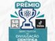 Selo do Prêmio SBPC-TikTok de Divulgação Científica com ilustração de troféu e símbolos de ciência e redes sociais.
