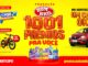 Banner da Promoção Bom Bril 1001 Prêmios Pra Você com fundo amarelo, exibindo prêmios diários de até R$700 em cashcards, bicicletas elétricas e um carro 0km.