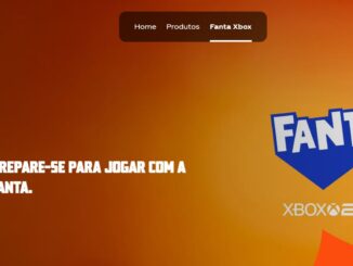 Banner promocional da parceria entre Fanta e Xbox com fundo em degradê laranja e marrom. No lado esquerdo está escrito Prepare-se para jogar com a Fanta em letras brancas. No lado direito aparecem os logotipos da Fanta e do Xbox 25. No topo há um menu de navegação.