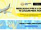 Banner promocional com o título Mercado Livre e L'Oréal te levam para Paris, apresentando a imagem de um avião prateado e um botão de cadastro para a promoção sobre um fundo fluido em tons de amarelo e azul.