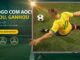 Banner publicitário da AOC com temática de futebol destacando a promoção raspou ganhou com prêmios imediatos e sorteios.