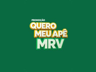 Logotipo da promoção Quero Meu Apê MRV sobre um fundo verde escuro. O texto central é composto por letras em 3D nas cores branco, amarelo e verde.