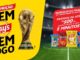 Imagem promocional da campanha Tem Lay's Tem Jogo para a Copa do Mundo da FIFA 26. O lado esquerdo possui fundo amarelo com o troféu da Copa e o título da promoção. O lado direito mostra um estádio de futebol à noite com pacotes de salgadinhos Cheetos, Doritos, Lay's e Ruffles, além de um anúncio sobre prêmios de ingressos para a final e cartões virtuais de até R$500.