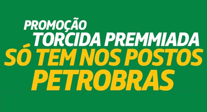 Imagem com fundo verde contendo os dizeres Promoção Torcida Premmiada em letras brancas e a frase Só tem nos Postos Petrobras em letras amarelas.