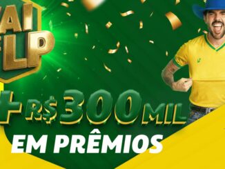 Banner publicitário da campanha Vai de LP mostrando um homem comemorando e o anúncio de mais de R$300MIL em prêmios.