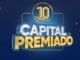 Logotipo comemorativo de dez anos da Cooperativa Transamazônica com o título Capital Premiado em letras tridimensionais sobre fundo azul.