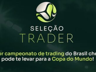 Logotipo Seleção Trader com uma bola de futebol estilizada e texto sobre o maior campeonato de trading do Brasil.