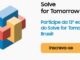 Ilustração com blocos coloridos tridimensionais e convite para a 13ª edição do Solve for Tomorrow Brasil com botão de inscrição.
