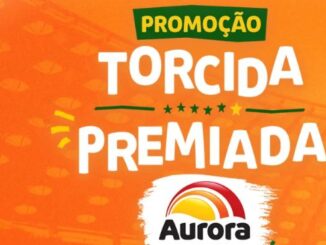 Banner promocional da Aurora com a frase Promoção Torcida Premiada escrita em letras brancas sobre um fundo laranja com padrão de estádio.